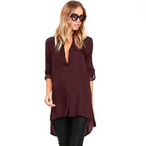 Lulu’s Women's Tunic Top "Catch the Breeze" Plum Purple Woven Polyester Size M